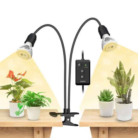 2-Head Dimmable 20W Light, Clip-On LED Grow Lamp with Timer